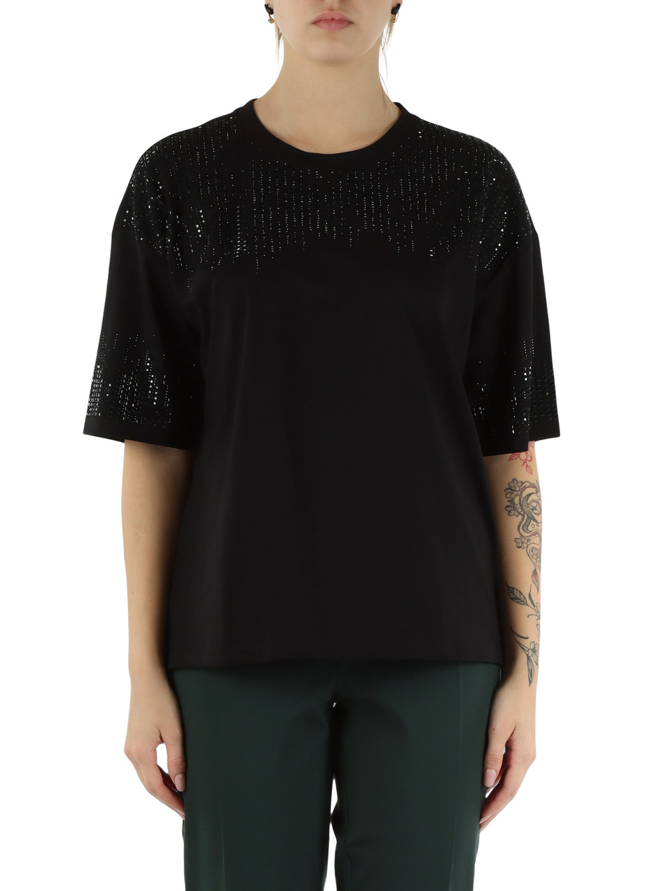 NERO | T-shirt in cotone con strass applicati NERO | T-shirt in cotone con strass applicati