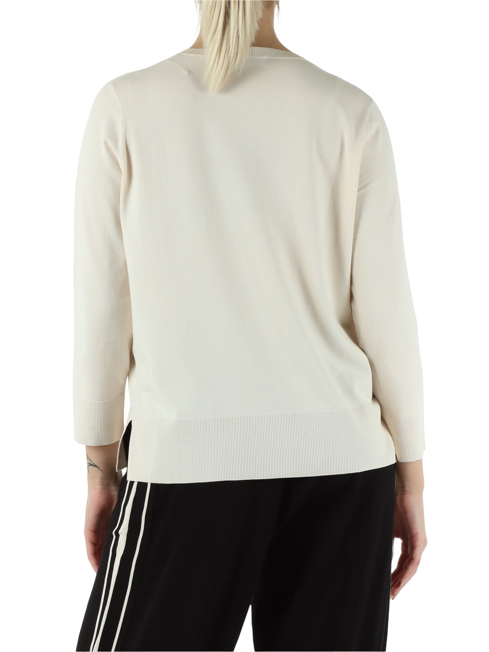 CREMA | Maglia girocollo in misto viscose con logo a rilievo