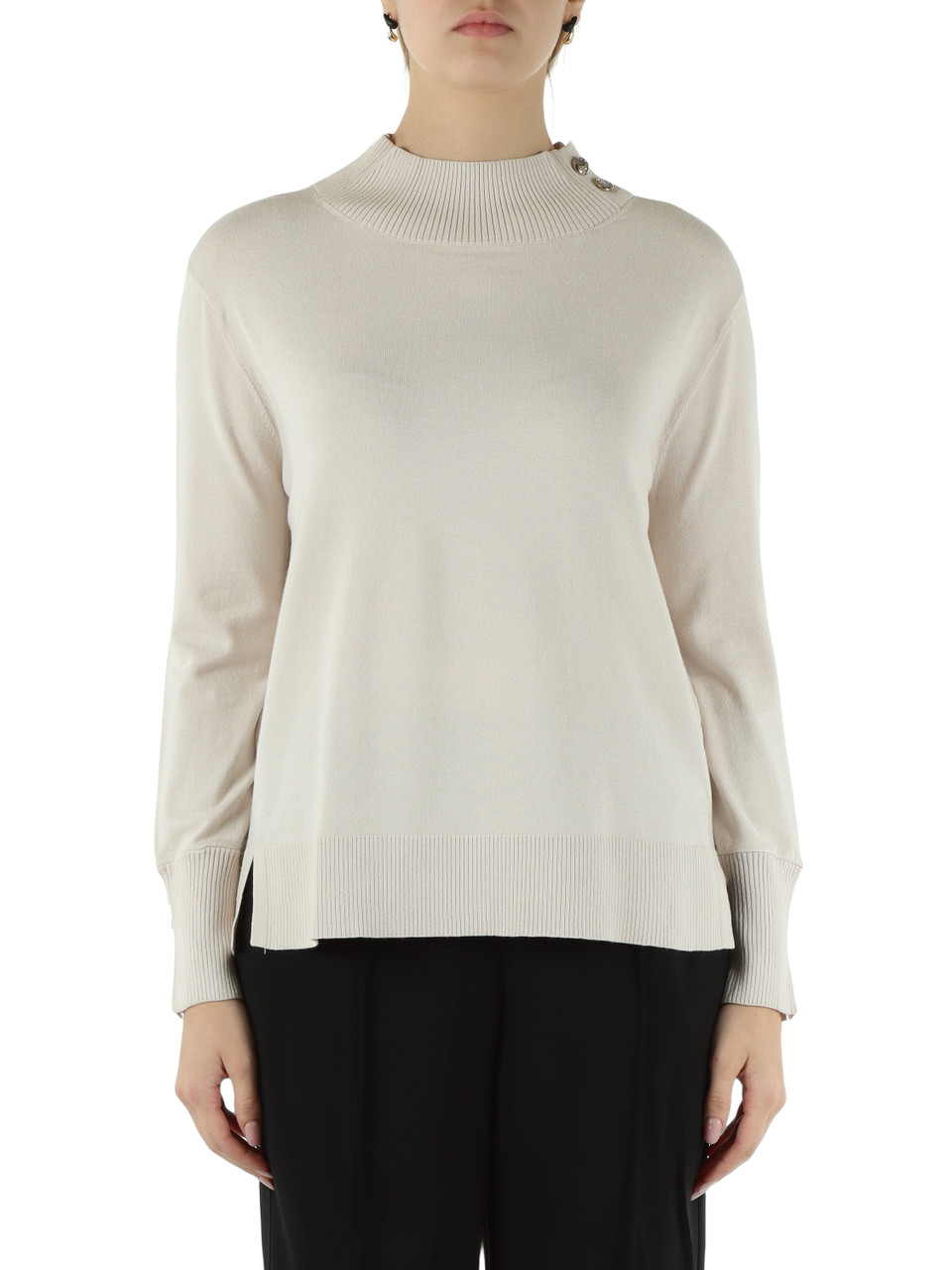 BEIGE | Maglia in misto viscosa con bottoni logo BEIGE | Maglia in misto viscosa con bottoni logo