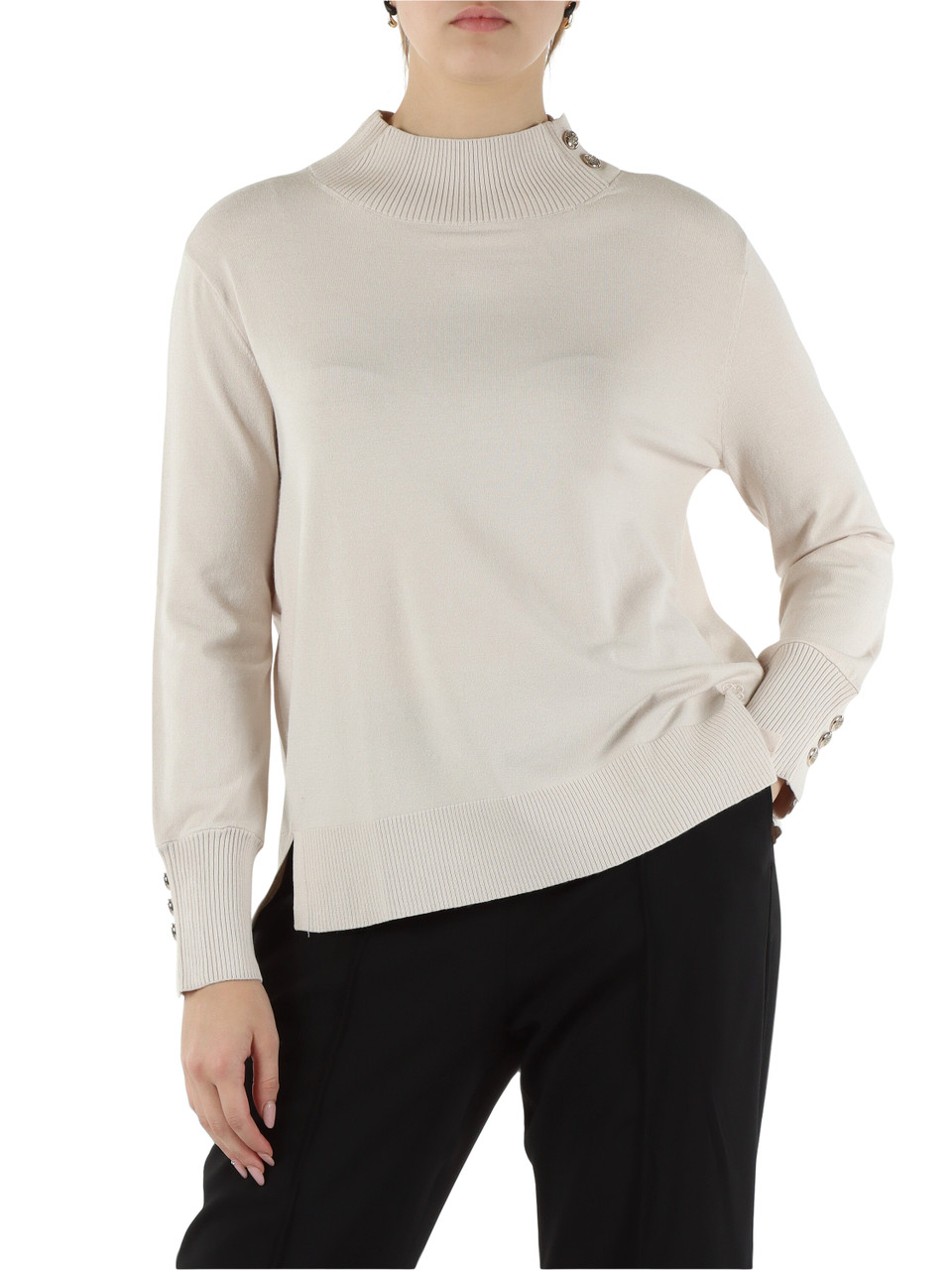 BEIGE | Maglia in misto viscosa con bottoni logo BEIGE | Maglia in misto viscosa con bottoni logo