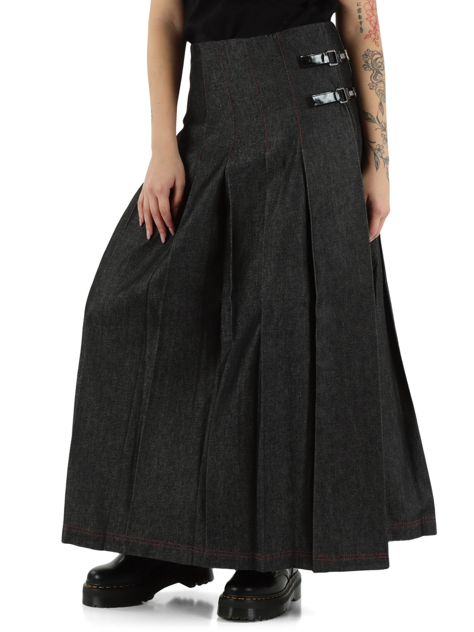 GRIGIO SCURO | Gonna lunga a pieghe in denim GRIGIO SCURO | Gonna lunga a pieghe in denim