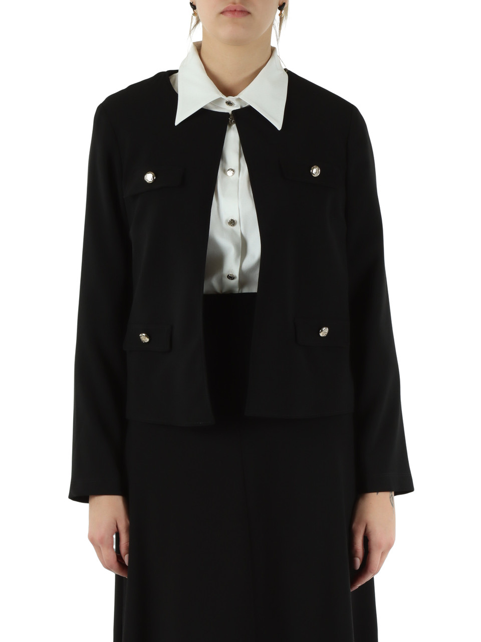 NERO | Giacca girocollo destrutturata in crepe NERO | Giacca girocollo destrutturata in crepe