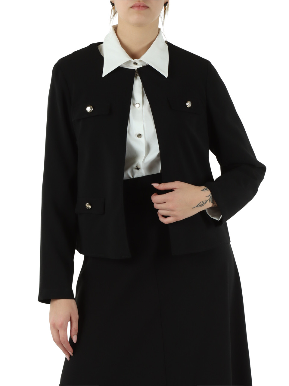 NERO | Giacca girocollo destrutturata in crepe NERO | Giacca girocollo destrutturata in crepe