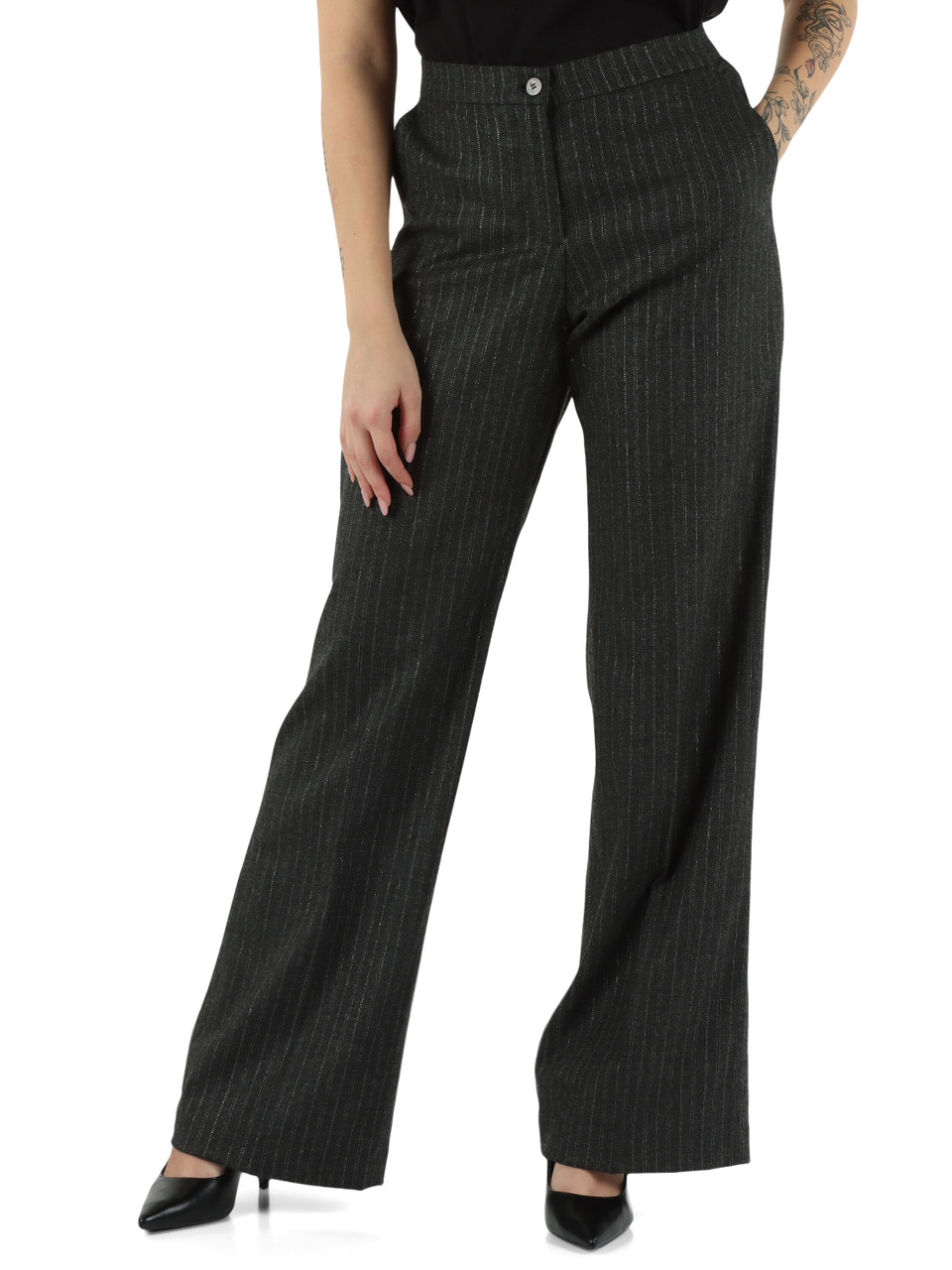 GRIGIO SCURO | Pantalone gamba larga in lana e viscosa GRIGIO SCURO | Pantalone gamba larga in lana e viscosa