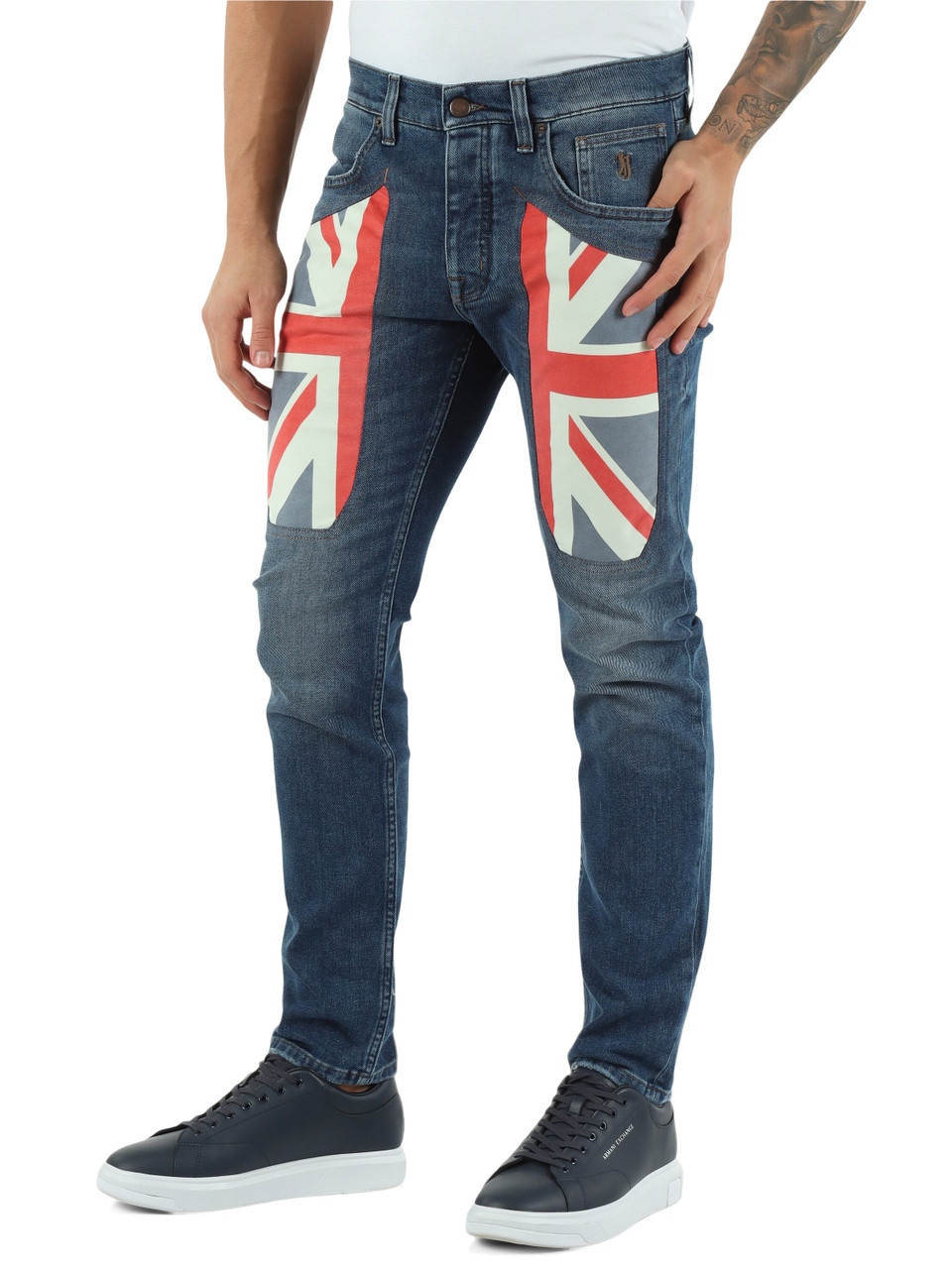 BLU SCURO | Pantalone jeans slim fit 30TH Anniversary con inserti in alcantara