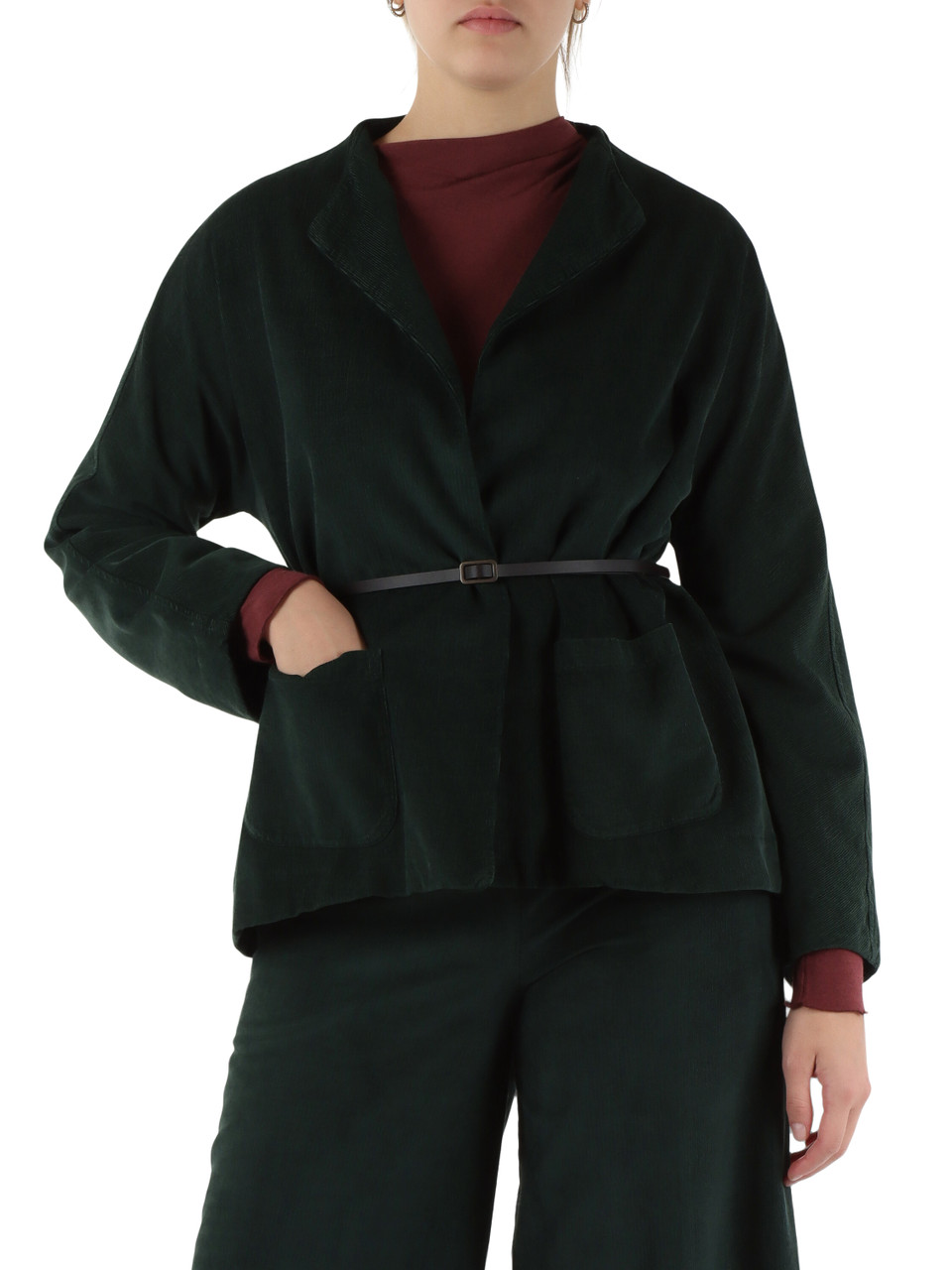 VERDE SCURO | Giacca in velluto con cintura VERDE SCURO | Giacca in velluto con cintura