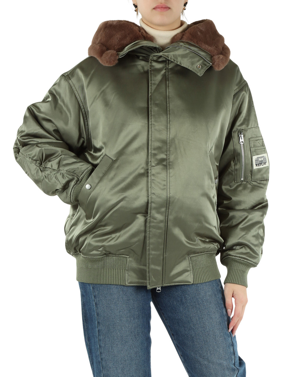 VERDE | Giubbotto bomber in satin di cotone e viscosa