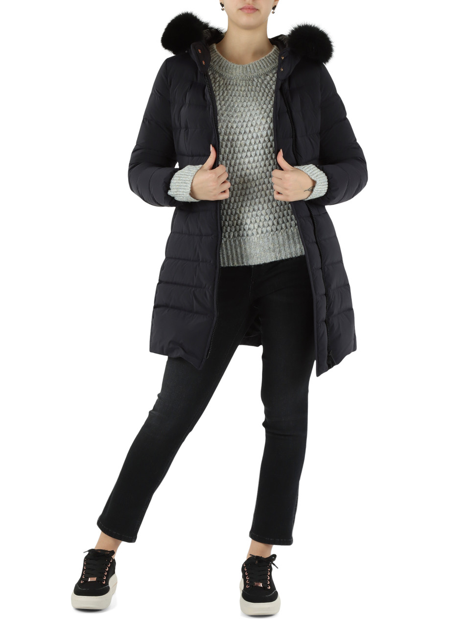 BLU SCURO | Piumino trapuntato con cappuccio SERIOLA ML 06 FUR