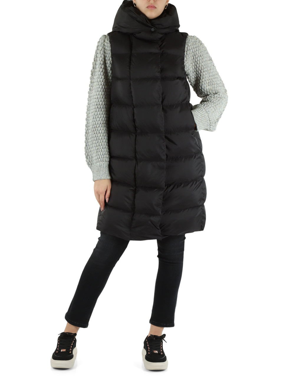 SCHWARZ | Ärmellose Daunenweste mit Kapuze GRAD MQN 01