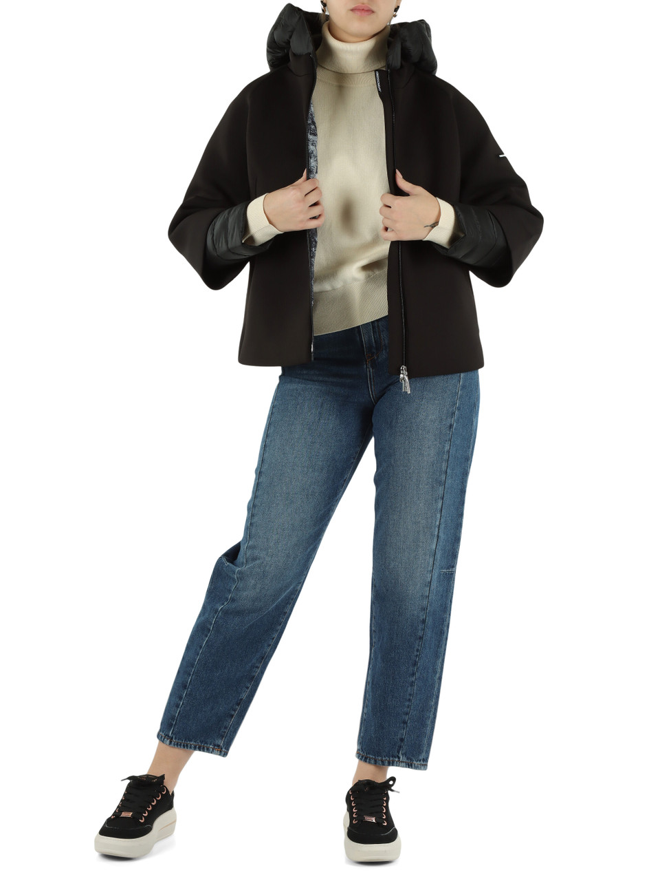 NERO | Giacca FD W053 con cappuccio e manicotti rimovibili