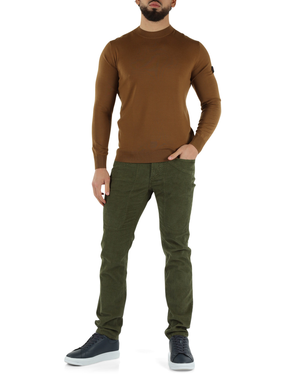 VERDE | Pantalone cinque tasche JOHN slim fit in velluto a costine