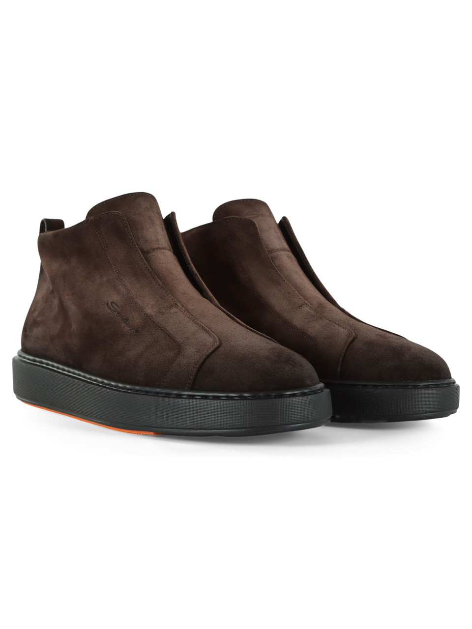 MARRONE | Sneakers slip on in suede con scritta logo impressa