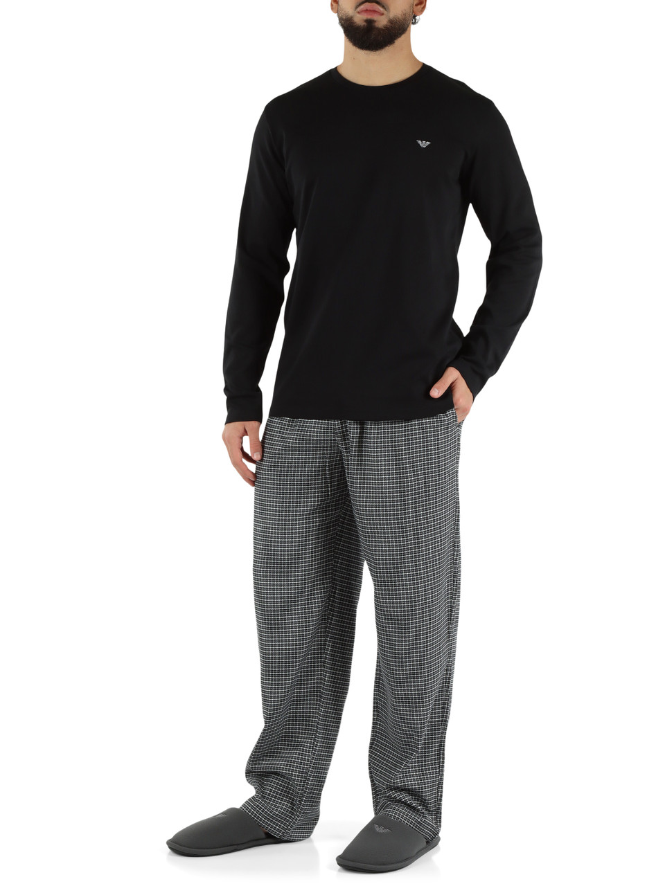 NERO | Pigiama in cotone composto da t-shirt maniche lunghe e pantaloni