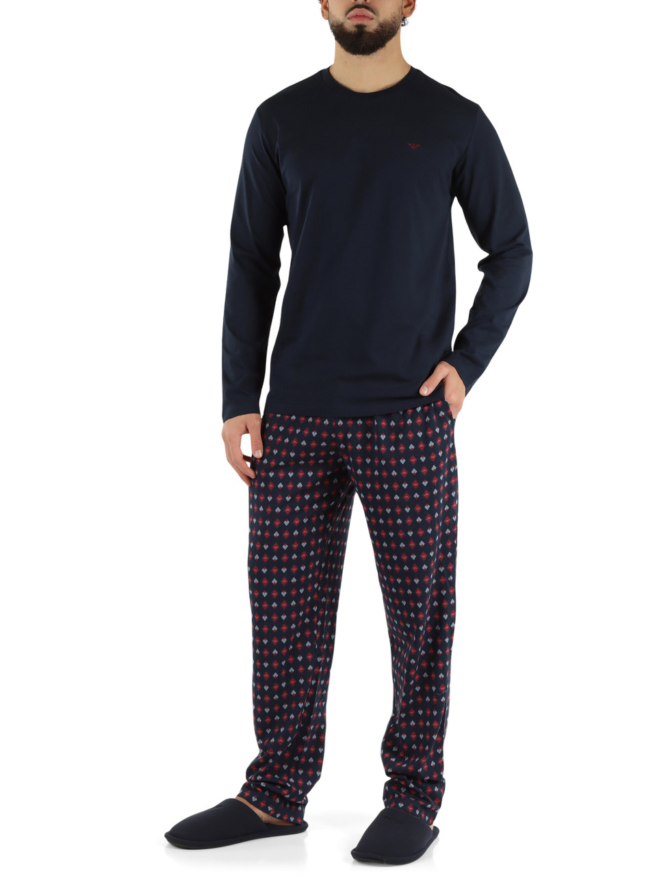 BLU | Pigiama in cotone composto da t-shirt maniche lunghe e pantaloni