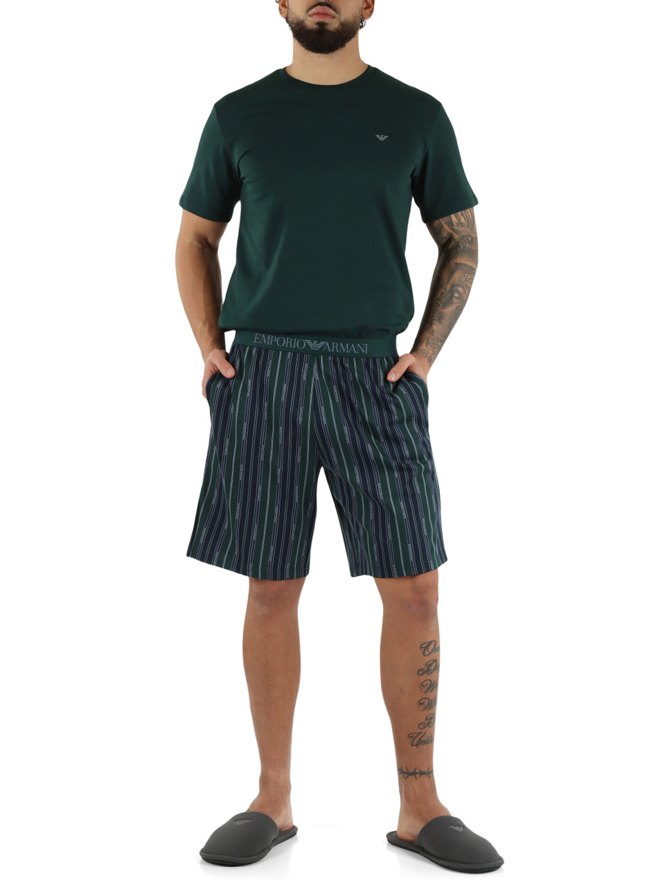 VERDE | Pigiama in cotone composto da t-shirt e pantaloncini