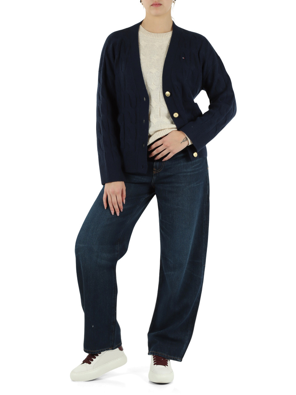 BLU SCURO | Cardigan a trecce in lana