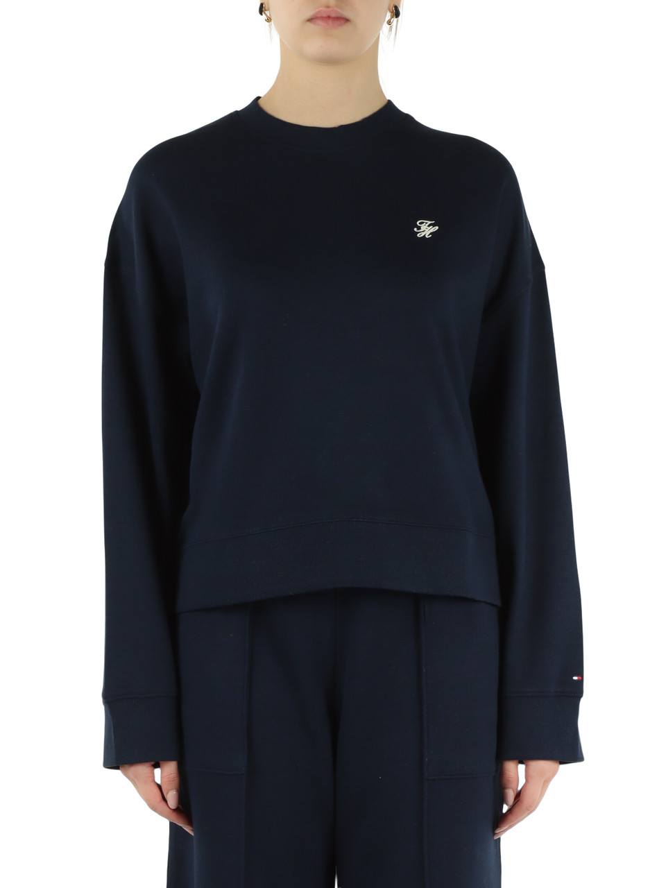 BLU SCURO | Felpa girocollo in cotone e modal