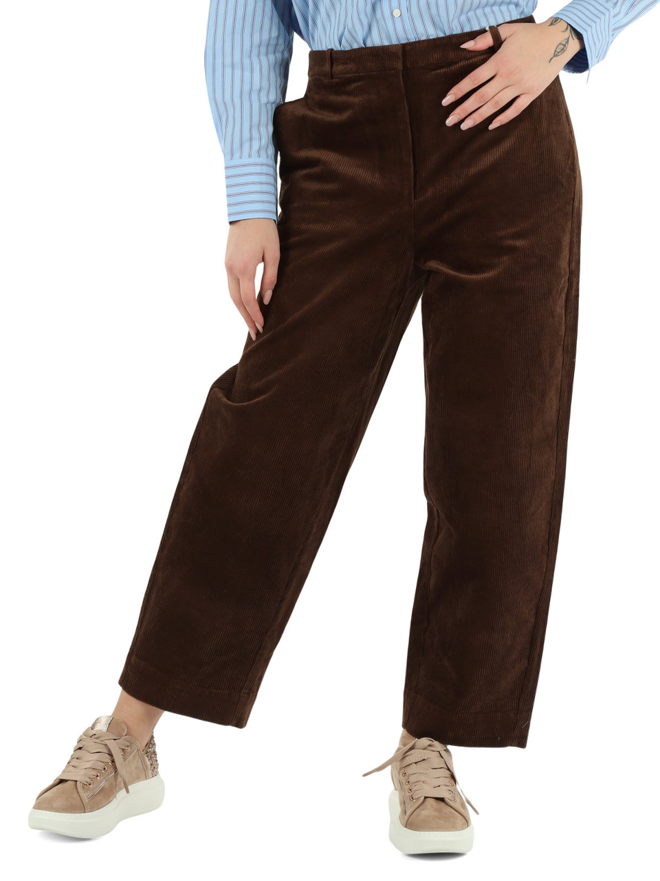 MARRONE | Pantalone barrel in velluto a coste