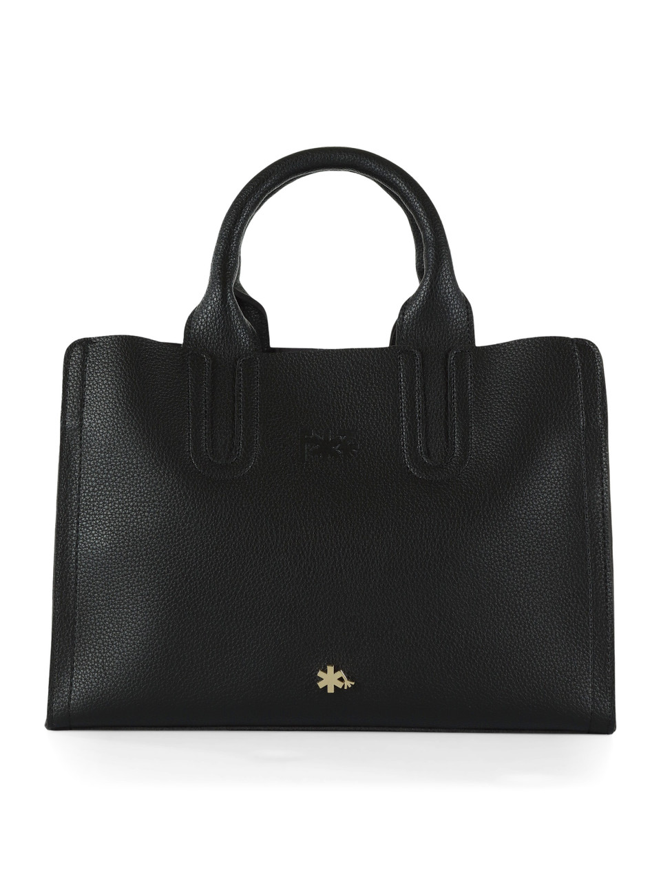 NERO | Borsa a mano media effetto martellato con logo impresso