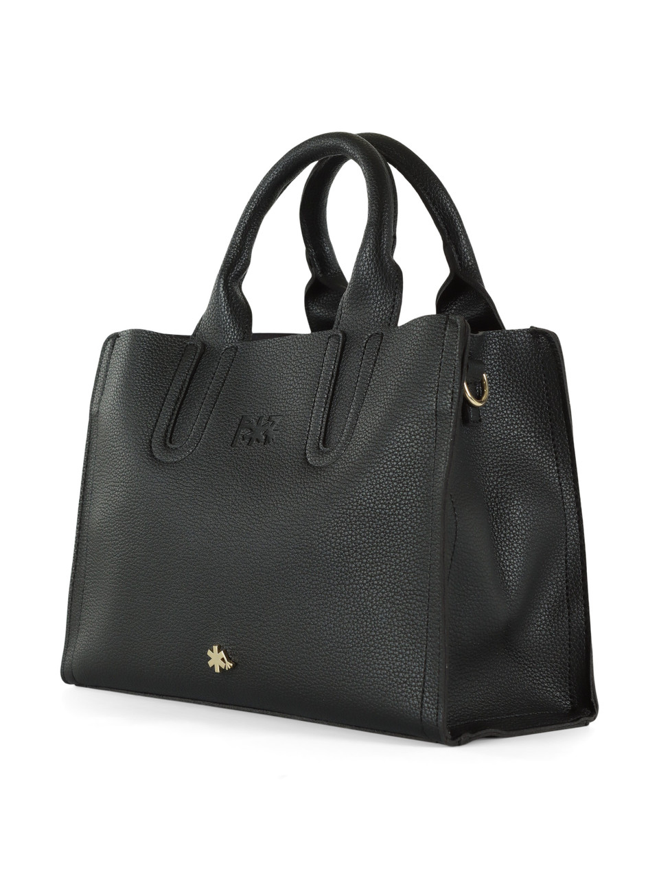 NERO | Borsa a mano media effetto martellato con logo impresso