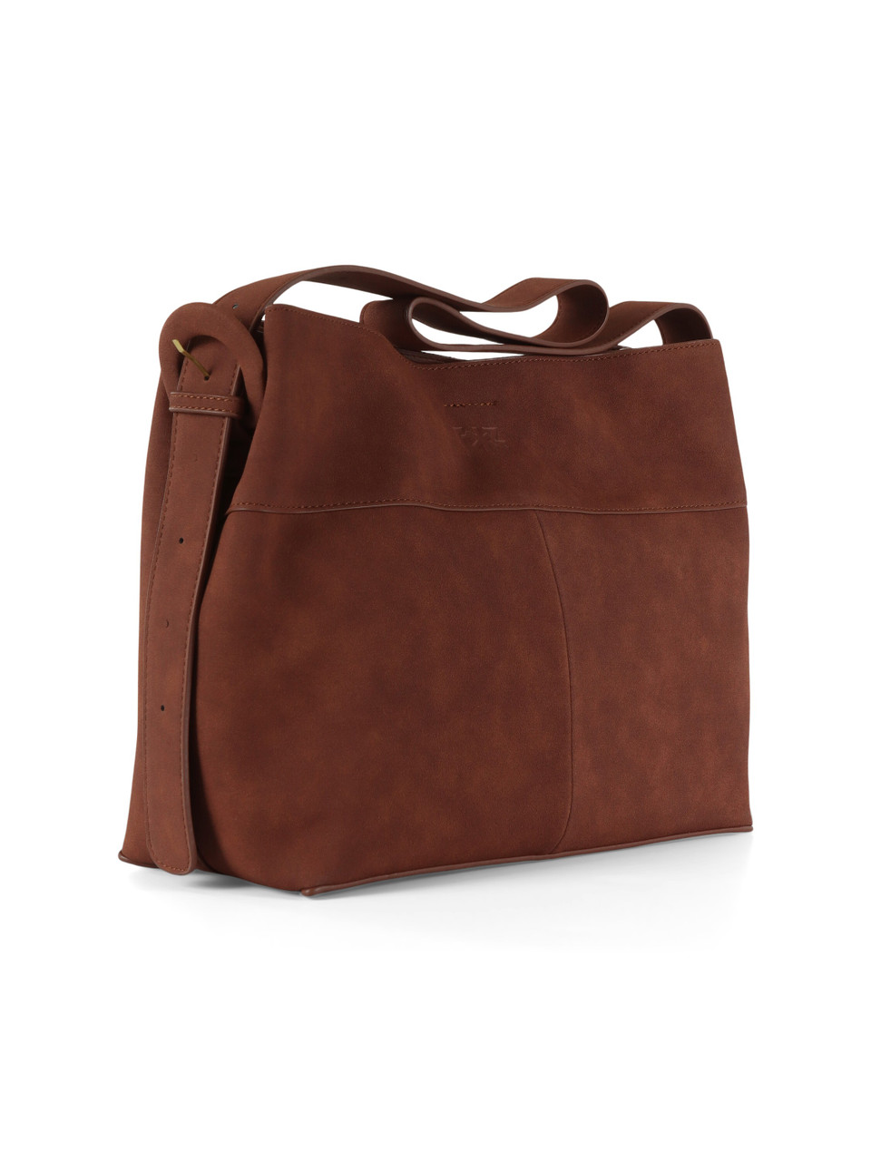 MARRONE | Borsa a spalla effetto suede con logo impresso