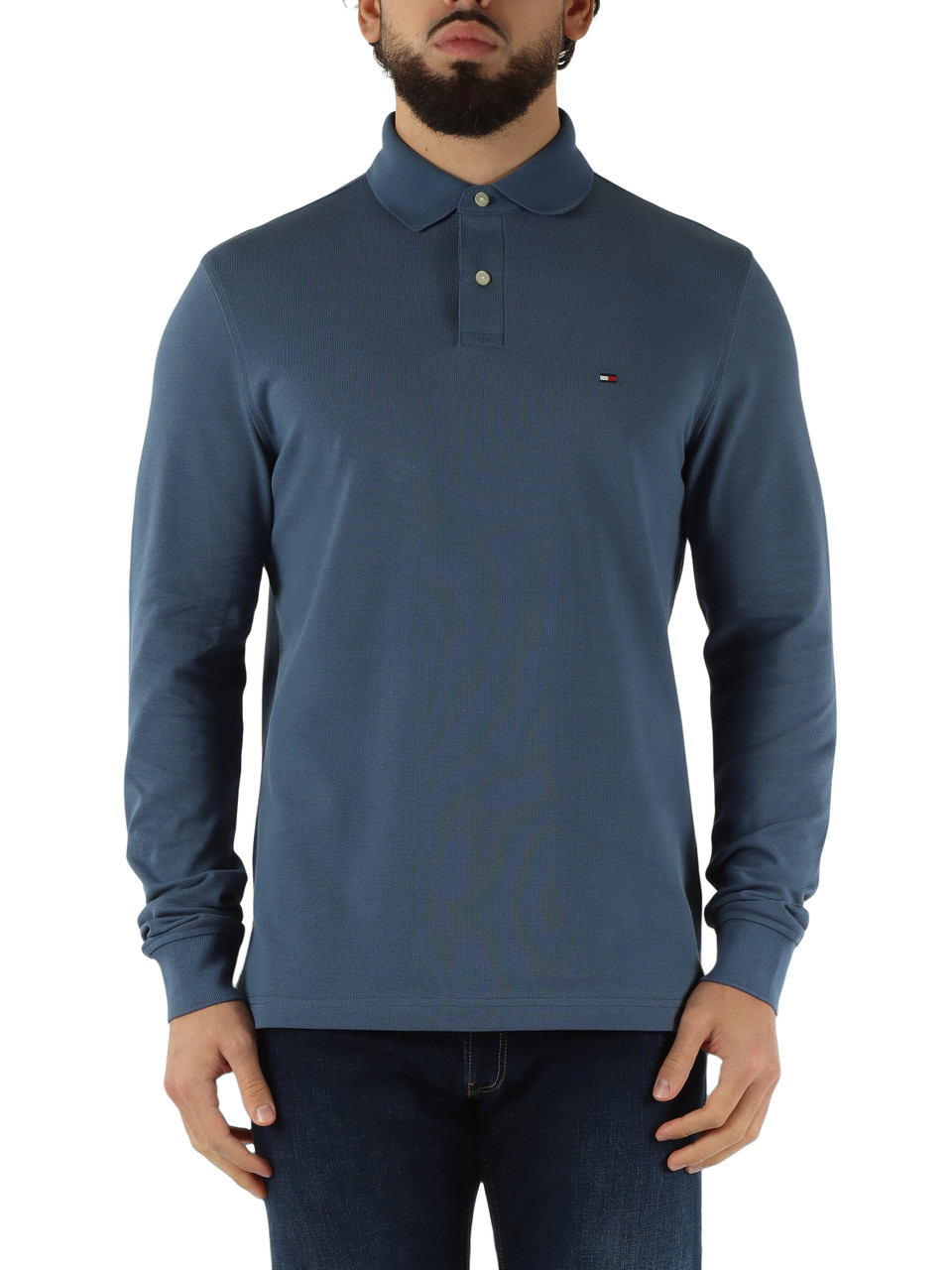 BLU CHIARO | Polo manica lunga regular fit in cotone stretch