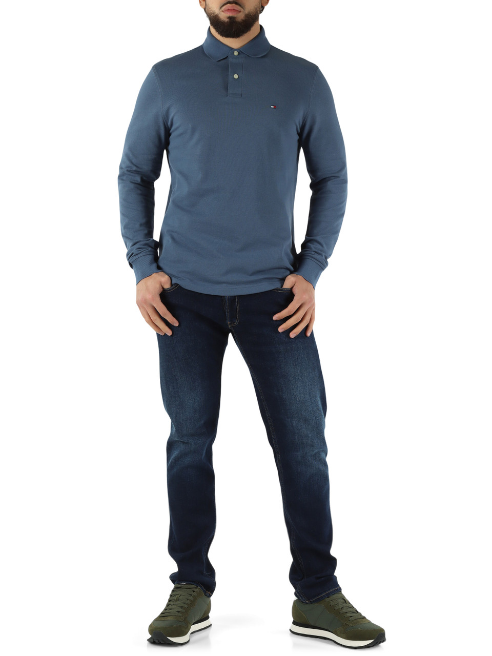 BLU CHIARO | Polo manica lunga regular fit in cotone stretch