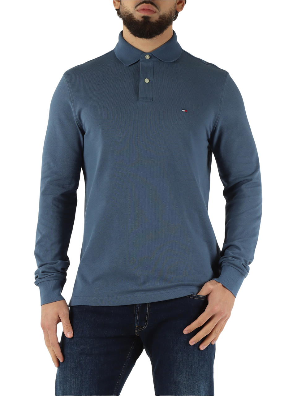 BLU CHIARO | Polo manica lunga regular fit in cotone stretch