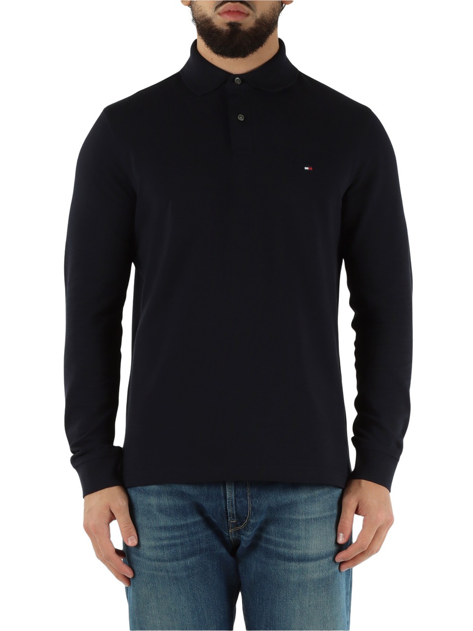 BLU SCURO | Polo manica lunga regular fit in cotone stretch