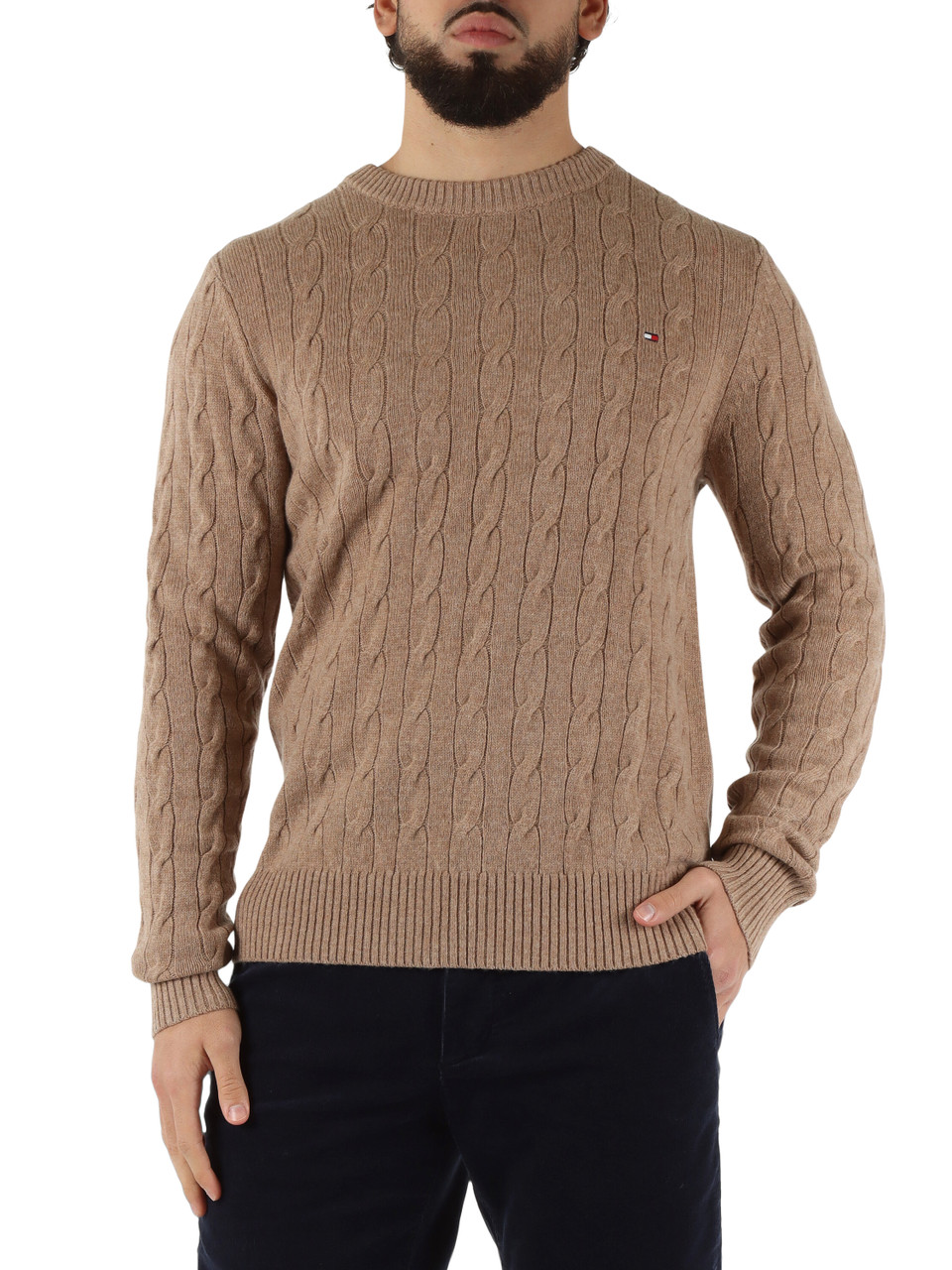 CAMMELLO | Maglia girocollo in lana con lavorazione a trecce