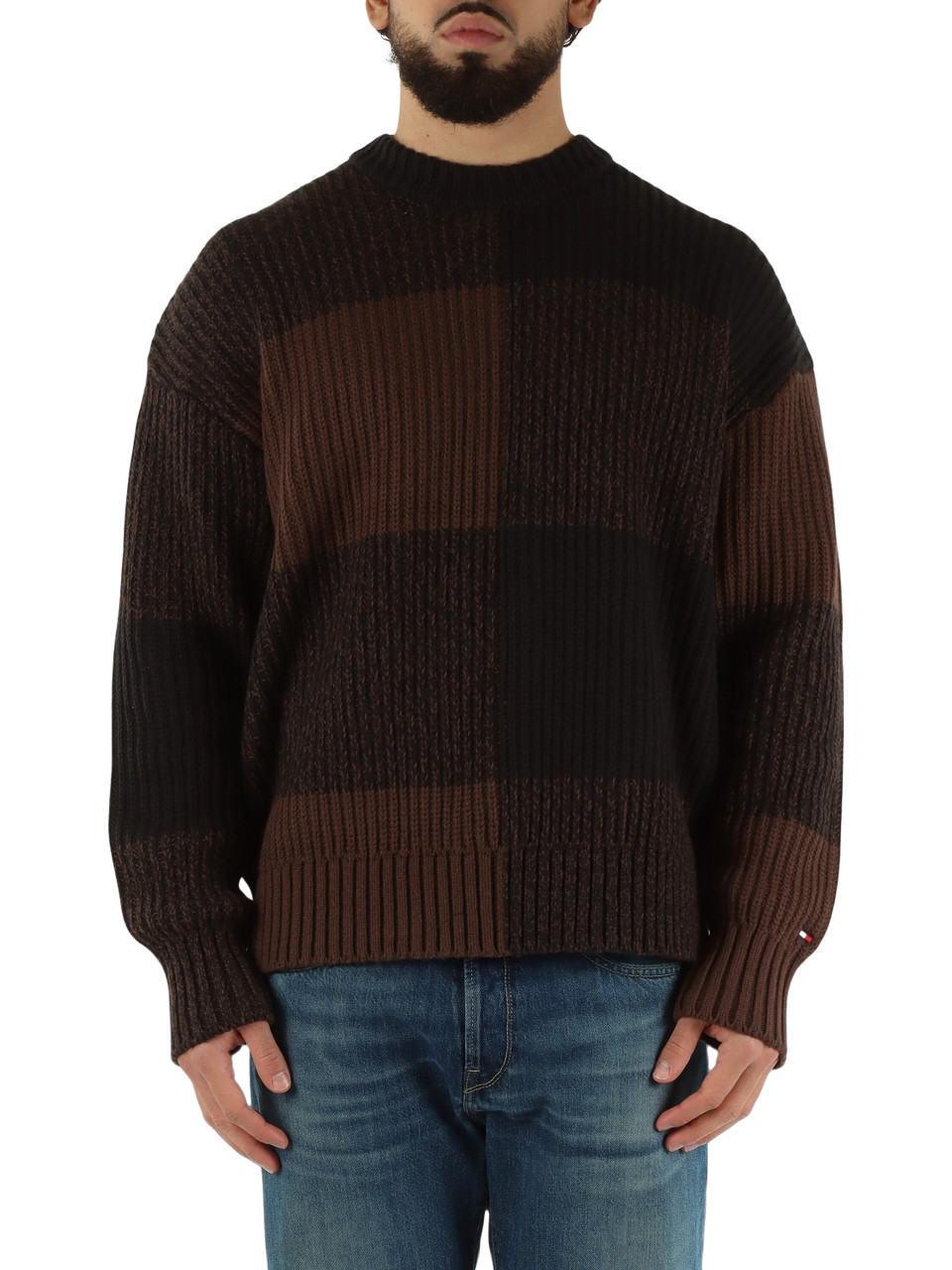 MARRONE | Maglia girocollo in misto lana e cotone