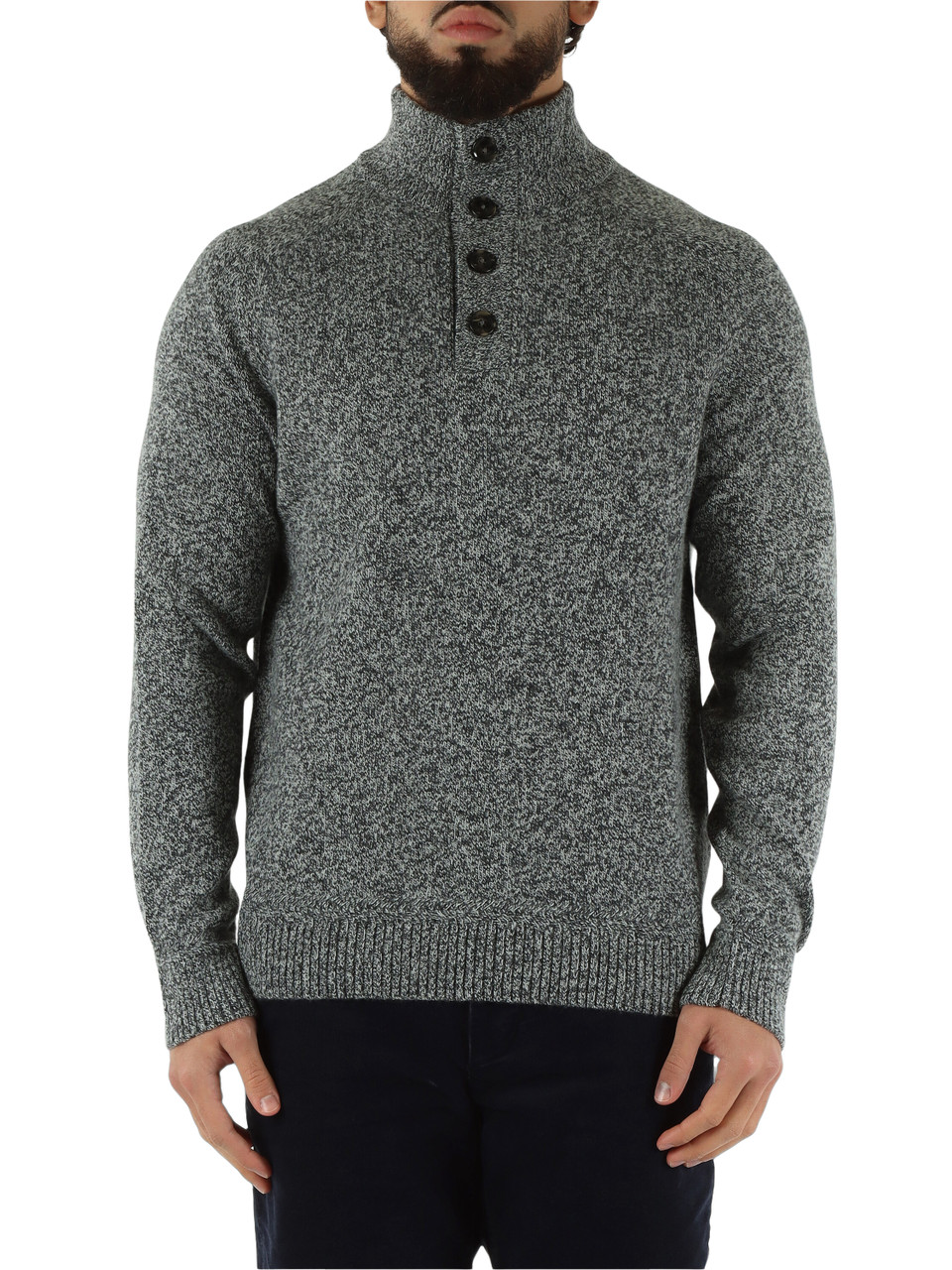 GRIGIO | Maglia in misto lana melange con bottoni al collo