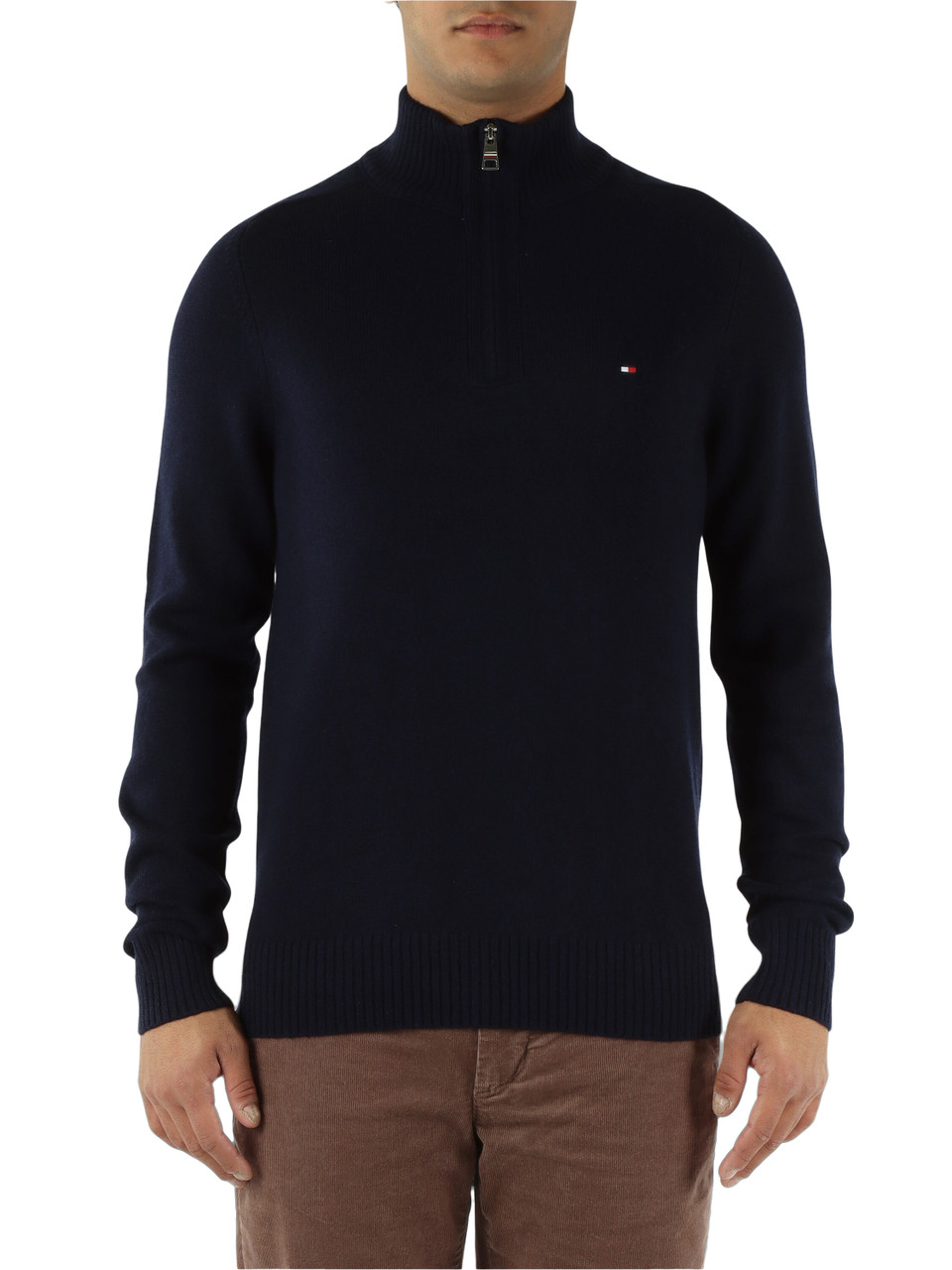 BLU SCURO | Maglia in lana con zip al collo