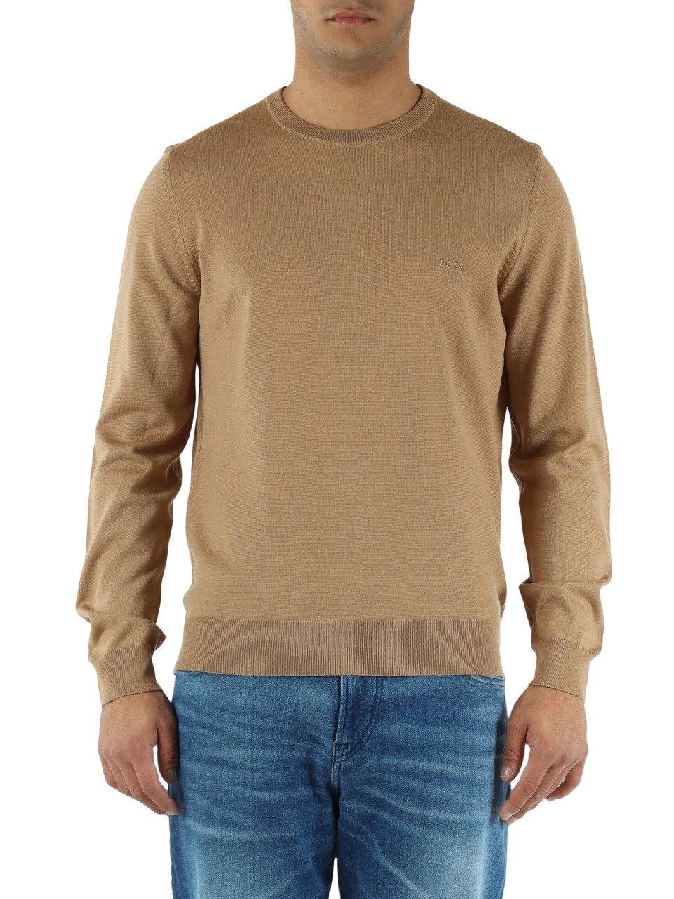 CAMMELLO | Maglia girocollo in cotone con ricamo logo