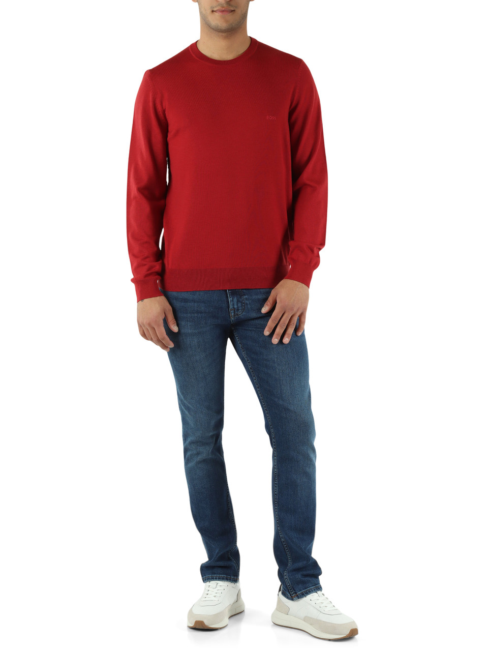 ROSSO SCURO | Maglia girocollo in cotone con ricamo logo