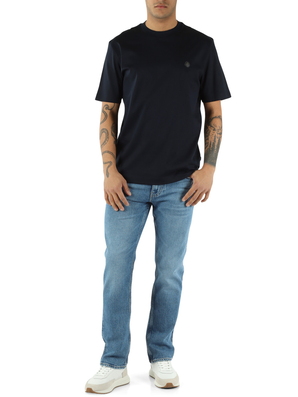BLU SCURO | T-shirt in cotone mercerizzato con patch logo