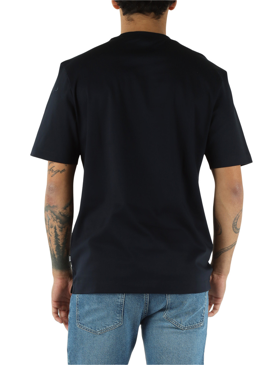BLU SCURO | T-shirt in cotone mercerizzato con patch logo