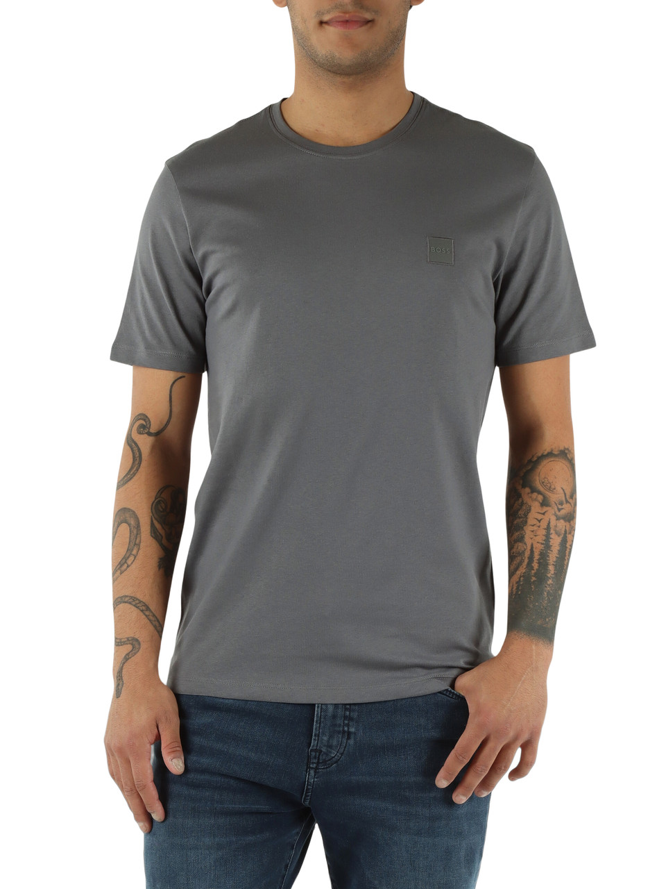GRIGIO | T-shirt in cotone con patch logo frontale
