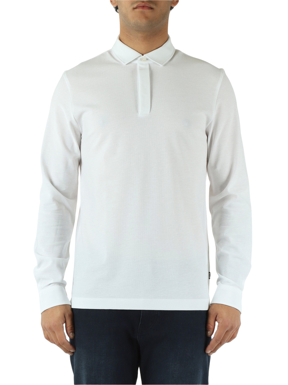 BIANCO | Polo manica lunga in cotone mercerizzato