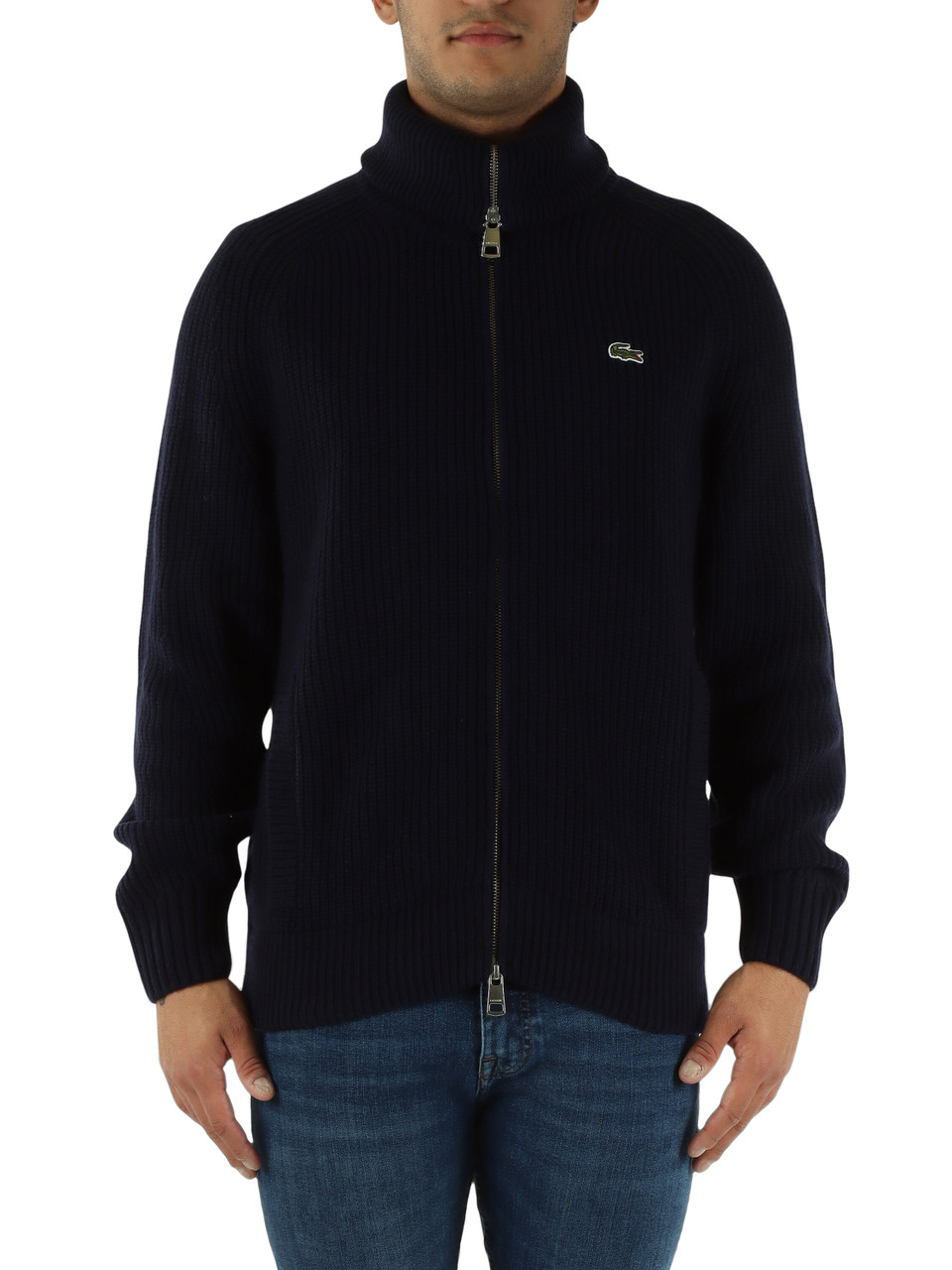 BLU SCURO | Maxi cardigan con zip in lana