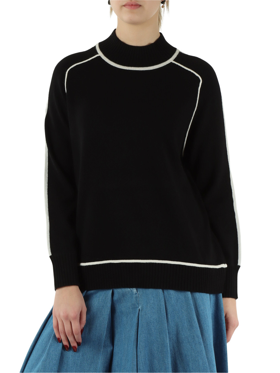 NERO | Maglia in lana con dettagli a contrasto