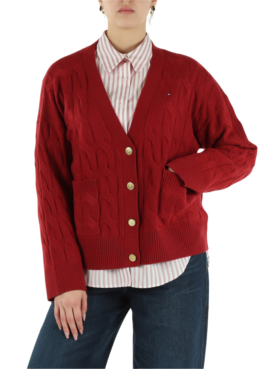 ROSSO SCURO | Cardigan a trecce in lana
