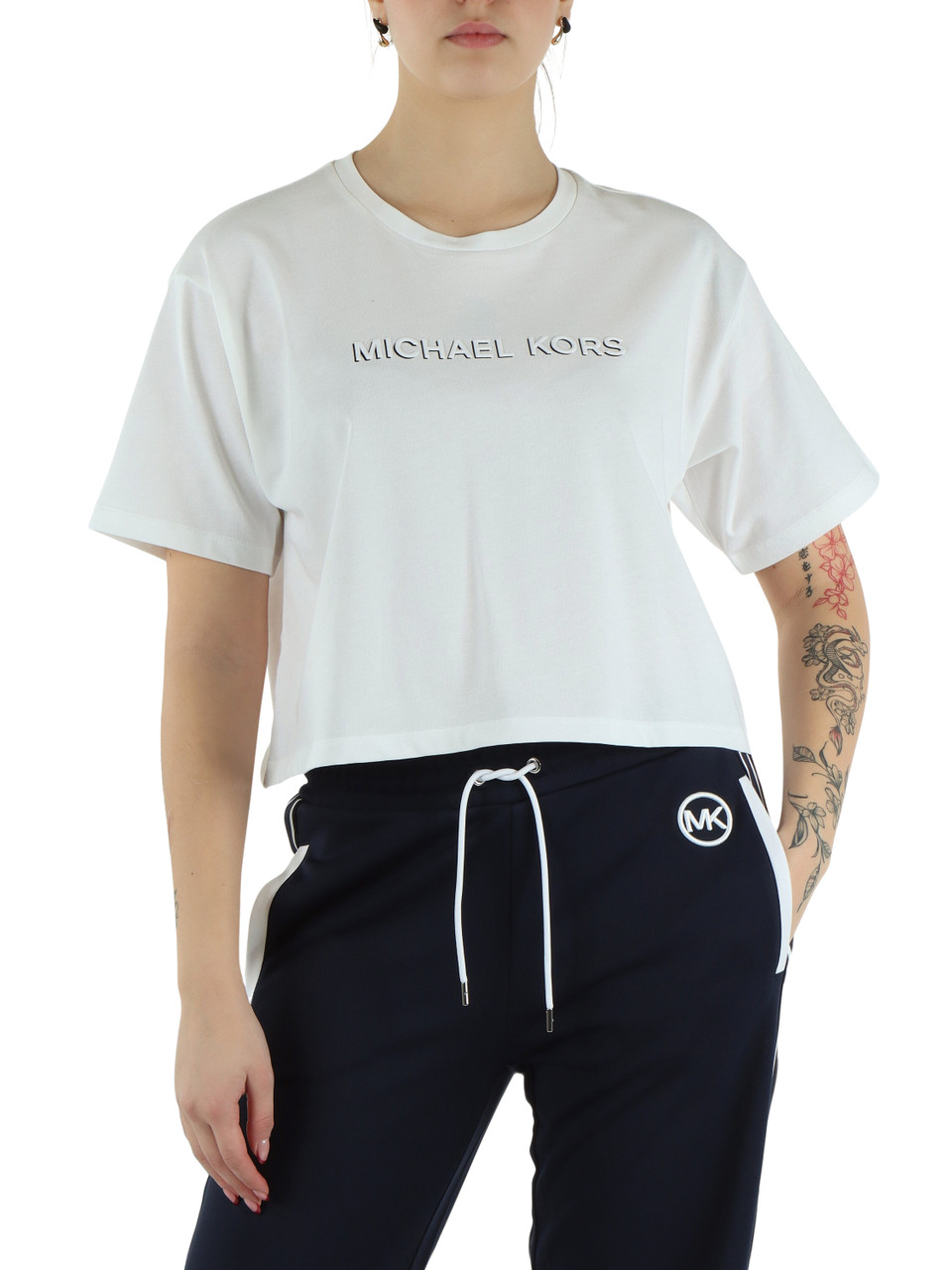 BIANCO | T-shirt in cotone con scritta logo a rilievo