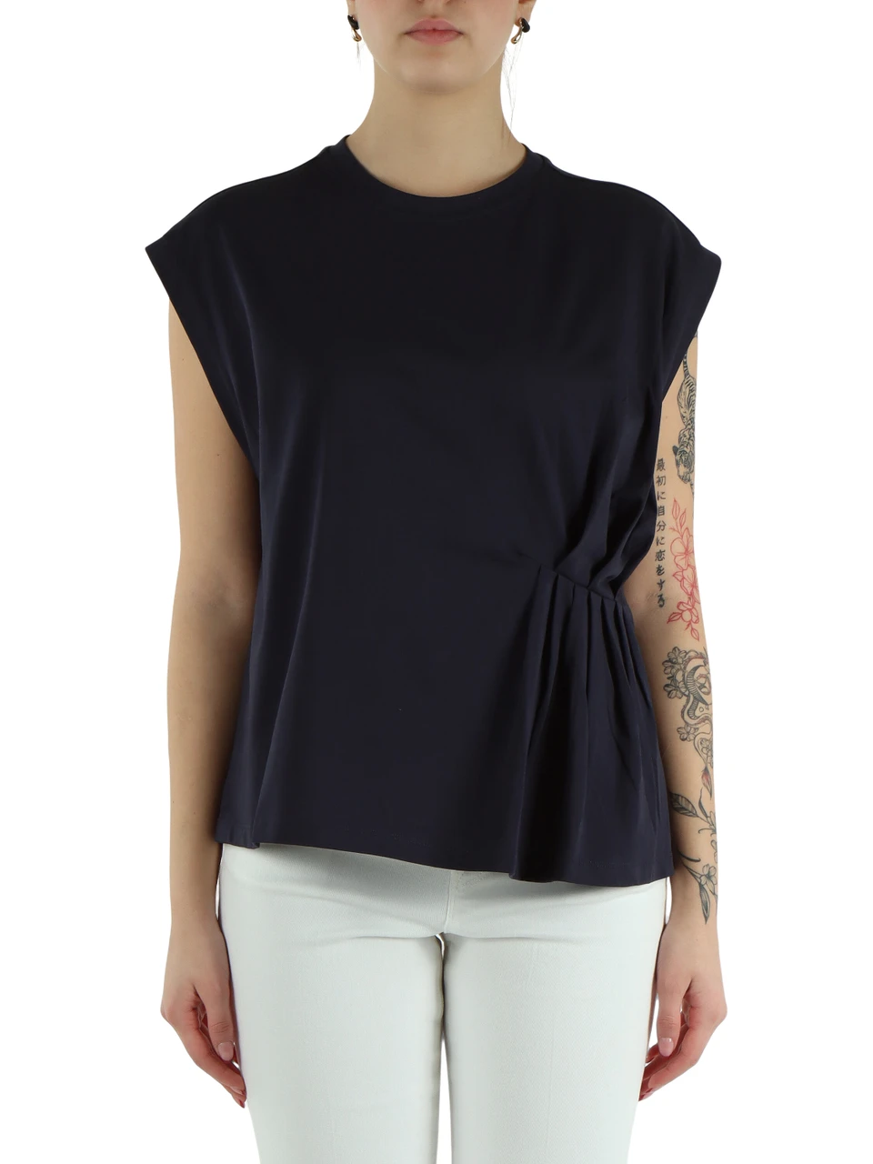 BLU SCURO | T-shirt in cotone con pinces frontali