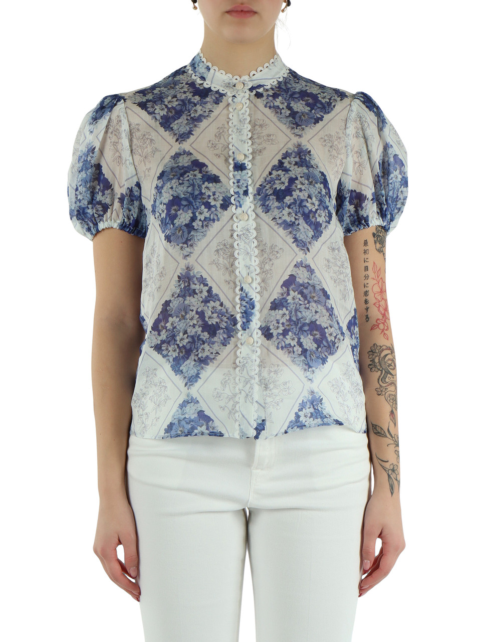 BIANCO | Camicia in ramiè con stampa floreale