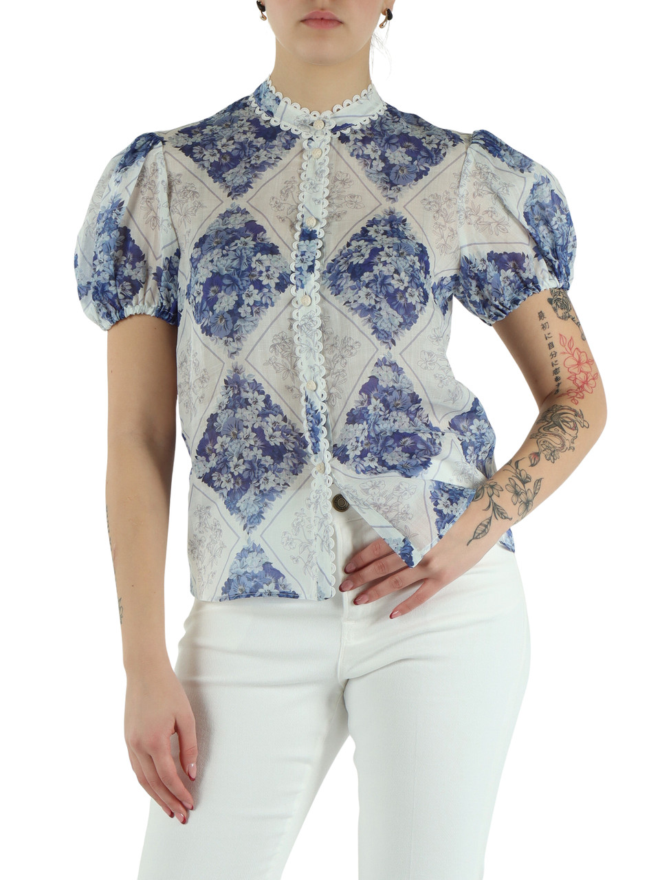 BIANCO | Camicia in ramiè con stampa floreale