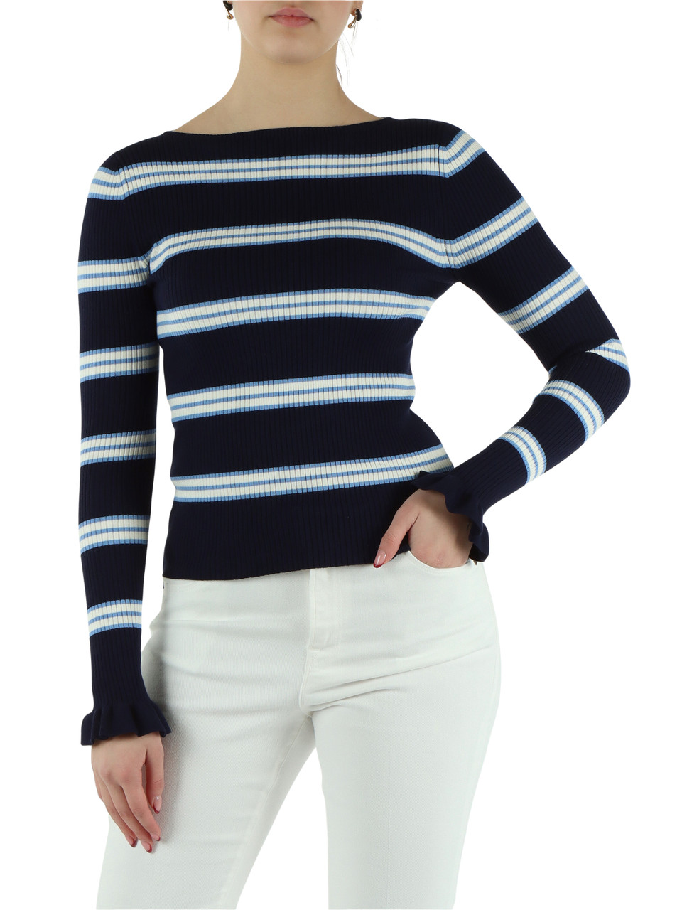 BLU SCURO | Maglia a costine in misto viscosa