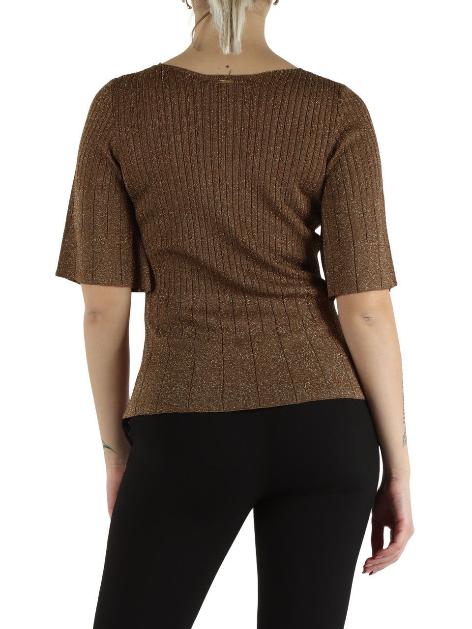 HELLBRAUN | Rippenstrick-Lurex-Pullover