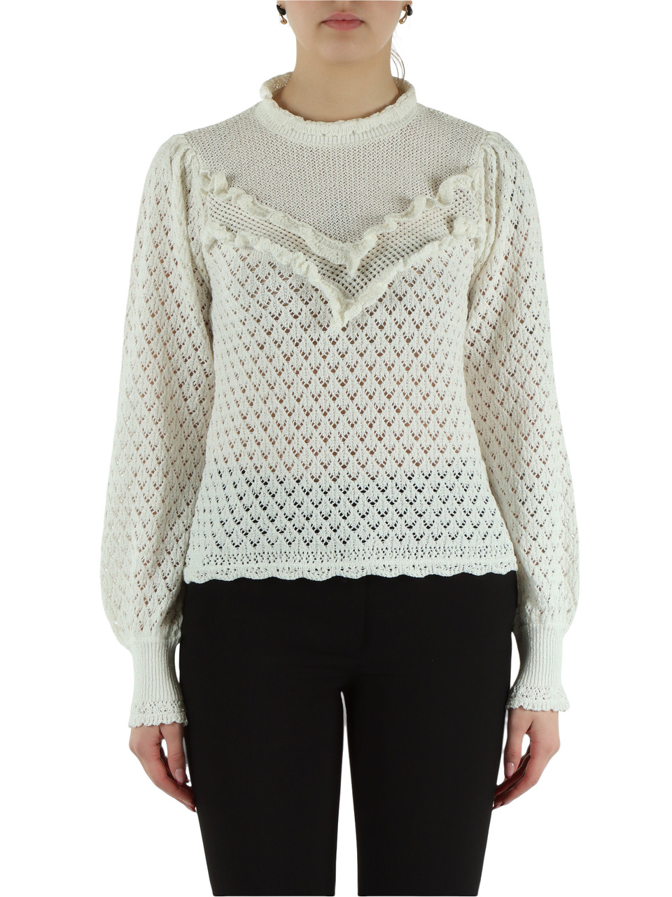 BIANCO | Maglia traforata in misto cotone