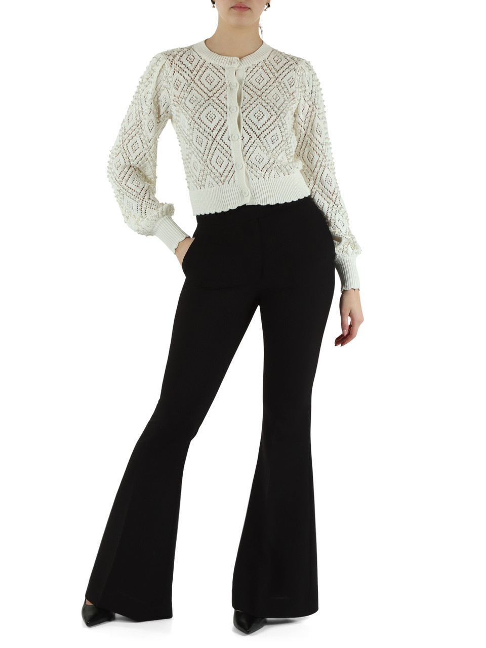 BIANCO | Cardigan in cotone con perle applicate